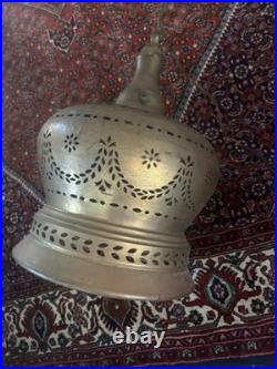 Vintage Large Cut Out Brass Ceiling Hanging Swag Pendant Lamp