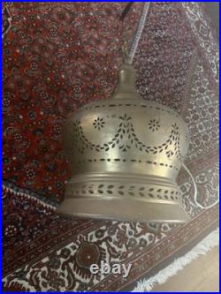 Vintage Large Cut Out Brass Ceiling Hanging Swag Pendant Lamp