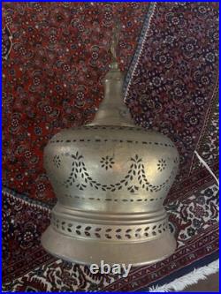 Vintage Large Cut Out Brass Ceiling Hanging Swag Pendant Lamp