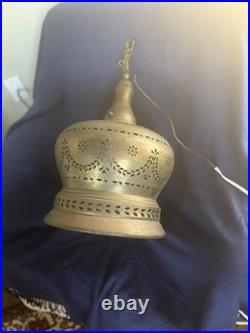 Vintage Large Cut Out Brass Ceiling Hanging Swag Pendant Lamp