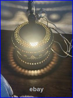 Vintage Large Cut Out Brass Ceiling Hanging Swag Pendant Lamp