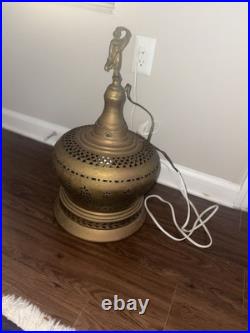 Vintage Large Cut Out Brass Ceiling Hanging Swag Pendant Lamp