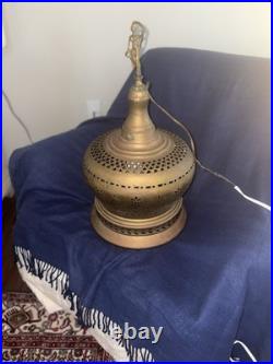 Vintage Large Cut Out Brass Ceiling Hanging Swag Pendant Lamp