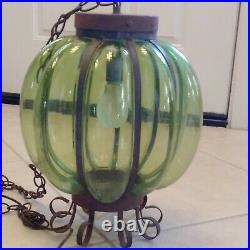 Vintage Large Green Globe Hanging Swag Lamp Light Chain