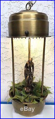 Vintage Large Hanging Mineral Oil Rain Motion Brass Lamp Nude Greek Goddess Lady