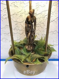 Vintage Large Hanging Mineral Oil Rain Motion Brass Lamp Nude Greek Goddess Lady