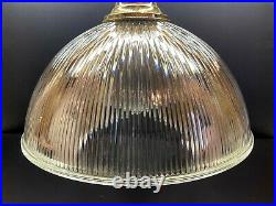 Vintage Large Industrial Holophane Prismatic Ribbed Pendant Light 15 Diameter