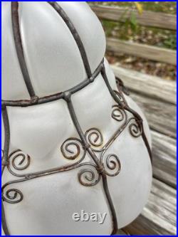 Vintage Large Iron Caged Venetian Frosted Glass Hanging Lamp Shade 15