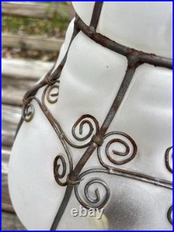 Vintage Large Iron Caged Venetian Frosted Glass Hanging Lamp Shade 15