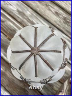 Vintage Large Iron Caged Venetian Frosted Glass Hanging Lamp Shade 15