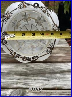 Vintage Large Iron Caged Venetian Frosted Glass Hanging Lamp Shade 15