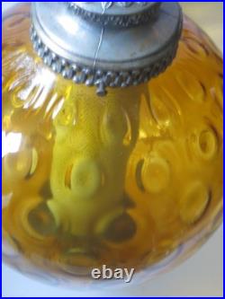 Vintage Large MCM Round Amber Glass Swag Lamp With Diffuser Circles Corded