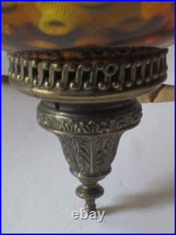 Vintage Large MCM Round Amber Glass Swag Lamp With Diffuser Circles Corded