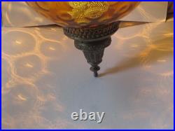 Vintage Large MCM Round Amber Glass Swag Lamp With Diffuser Circles Corded Vintage Large MCM Round Amber Glass Swag Lamp With Diffuser Circles Corded
