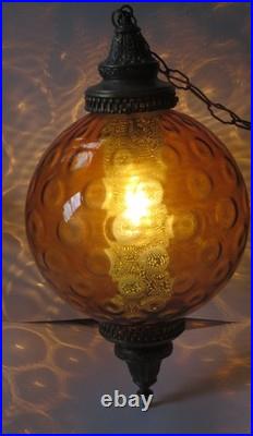 Vintage Large MCM Round Amber Glass Swag Lamp With Diffuser Circles Corded Vintage Large MCM Round Amber Glass Swag Lamp With Diffuser Circles Corded