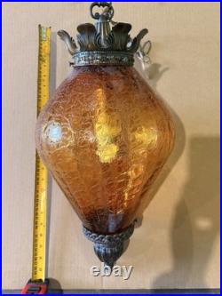 Vintage Large MCM amber Glass Hanging Swag Lamp withdiffuser 1960-70s 24 (60cm)