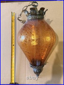 Vintage Large MCM amber Glass Hanging Swag Lamp withdiffuser 1960-70s 24 (60cm)