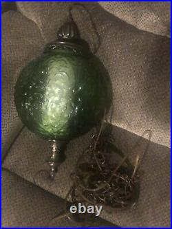 Vintage Large Mid Century Green Glass Swag Hanging Light Lamp 1960's