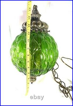 Vintage Large Mid Century Green Glass Swag Hanging Light Lamp 1960's