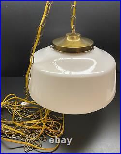 Vintage Large Milk Glass Schoolhouse Globe Hanging Swag Lamp 16