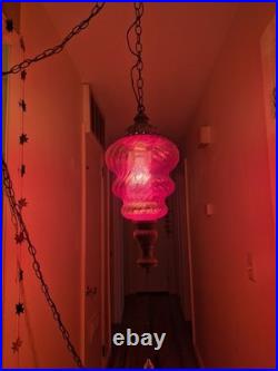 Vintage Large Red Ruby Glass Swag Lamp Hanging Light MCM Gothic Plug-In
