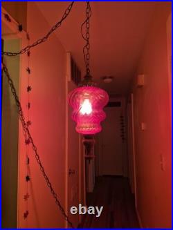 Vintage Large Red Ruby Glass Swag Lamp Hanging Light MCM Gothic Plug-In