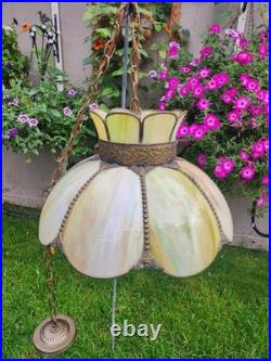 Vintage Large Slag Glass Tulip Hanging Lamp