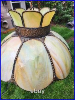 Vintage Large Slag Glass Tulip Hanging Lamp