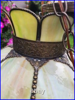 Vintage Large Slag Glass Tulip Hanging Lamp