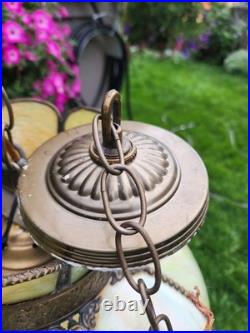 Vintage Large Slag Glass Tulip Hanging Lamp