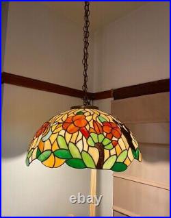 Vintage Large Stain Glass Hanging Ceiling Fixture Lamp Chandelier