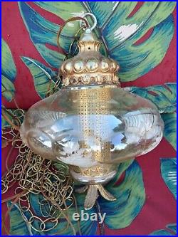 Vintage Large Tinted Glass Floral Swag Pendant Light Mid Century Modern MCM