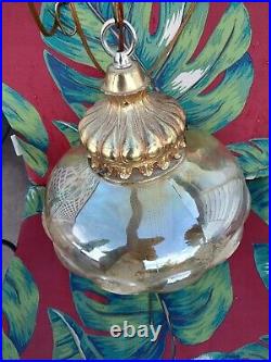 Vintage Large Tinted Glass Floral Swag Pendant Light Mid Century Modern MCM