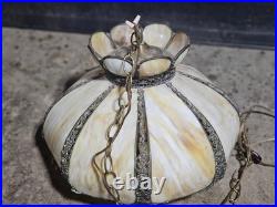Vintage Large Tulip Honey Slag Glass Hanging Lamp Functional Ornate floral brass