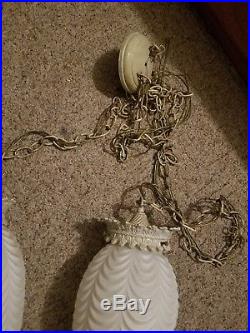 Vintage Large White DECO Shade Swag Hanging Lamp Light Globe Drape Design #2