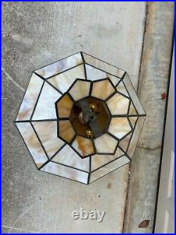 Vintage Leaded Glass Pendant Hanging Swag Light