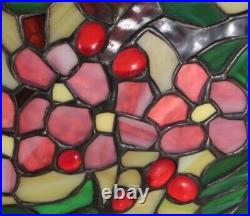 Vintage Leaded Slag Stained Glass Swag Hanging Tiffany Cherry Blossom Light Lamp