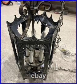 Vintage Lightcraft of California Swag Lamp Cast Brass Hanging Gothic Mid Century