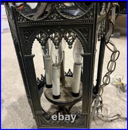 Vintage Lightcraft of California Swag Lamp Cast Brass Hanging Gothic Mid Century