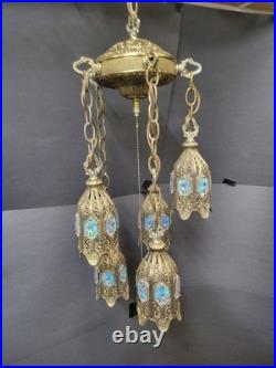 Vintage Loevsky & Loevsky Brass Tulip Swag Lamp 5 Light Tiered Hollywood Regency Vintage Loevsky & Loevsky Brass Tulip Swag Lamp 5 Light Tiered Hollywood Regency