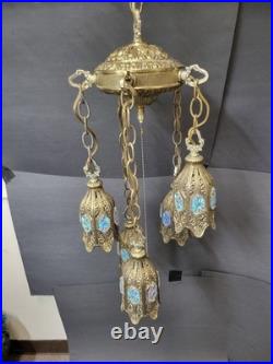Vintage Loevsky & Loevsky Brass Tulip Swag Lamp 5 Light Tiered Hollywood Regency Vintage Loevsky & Loevsky Brass Tulip Swag Lamp 5 Light Tiered Hollywood Regency