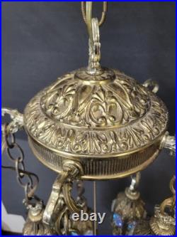 Vintage Loevsky & Loevsky Brass Tulip Swag Lamp 5 Light Tiered Hollywood Regency