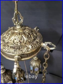 Vintage Loevsky & Loevsky Brass Tulip Swag Lamp 5 Light Tiered Hollywood Regency