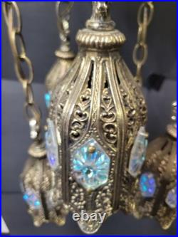 Vintage Loevsky & Loevsky Brass Tulip Swag Lamp 5 Light Tiered Hollywood Regency