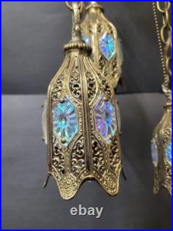 Vintage Loevsky & Loevsky Brass Tulip Swag Lamp 5 Light Tiered Hollywood Regency