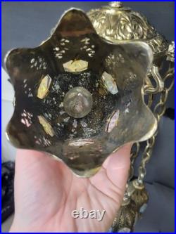 Vintage Loevsky & Loevsky Brass Tulip Swag Lamp 5 Light Tiered Hollywood Regency