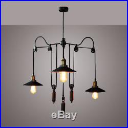 Vintage Loft Pulley 3 Way Ceiling Hanging Pendant Light Chandelier Lamp Shade