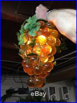 Vintage Lucite Acrylic Rare Grape Cluster Hanging Swag Light Lamp 1960's