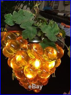 Vintage Lucite Acrylic Rare Grape Cluster Hanging Swag Light Lamp 1960's