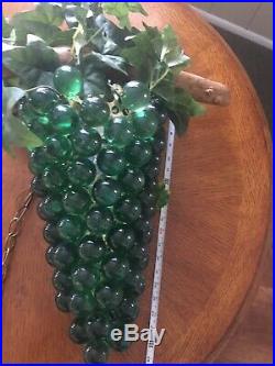 Vintage Lucite Green Glass Grape Cluster Hanging Lucite Grapes Lighted Swag Lamp
